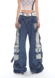 Belted Pleated Wide-leg Jeans