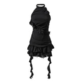 Niche design dinner style black rose ribbon sleeveless dress