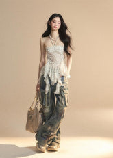 韓国メッシュホルタートップ