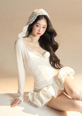 長袖フード付きレースセクシードレス