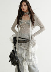 Lace Spliced Knit Skirt dress