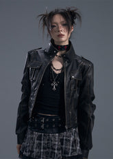 ダメージ加工スリムモトレザージャケット