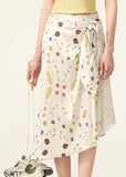 Floral Tie White Midi Skirt