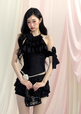 여성용 프랑스 세트 상의와 짧은 치마