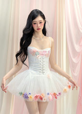 レディース ホワイト フローラル ストラップ ドレス