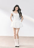 ホワイト スリムフィット レース スウィートハート ドレス