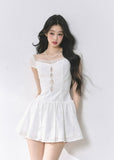 ホワイト スリムフィット レース スウィートハート ドレス