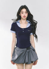 フェイクツーショルダー半袖Tシャツトップス