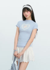 子猫プリント セミハイネック 半袖トップス