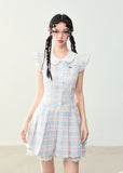 チェック柄ドールネックレースドレス