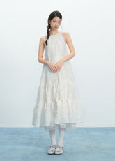 Textured Jacquard Tassel Halter Long Dress