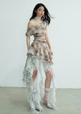 イレギュラーレースシアーストラップレススカート(2WAY)