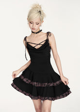 Plaid Crisscross Strap Mini Dress