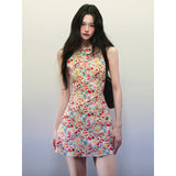 Red floral mini dress