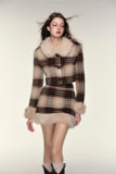Retro Plaid Wool Fur-Trim Skirt
