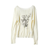 Round Neck Graffiti Butterfly Print T-shirt knit