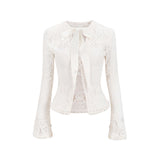 重厚なレースのトップス+ロングスカートの高級ツーピーススーツ