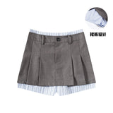 Striped Shirt & Pleated Gray Skirt Set