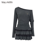 One-Shoulder Lace Tiered Midi Dress