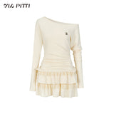 One-Shoulder Lace Tiered Midi Dress