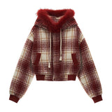 Patchwork fur lapel hooded jacket