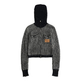 Hoodie fleece striped sweater all-match zipper knitted jacket