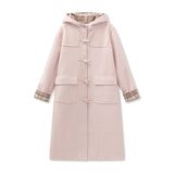 チェック柄パッチワークホーンボタンコート