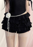 French Hanging Neck slimming Top Lace pleated Short Skirt