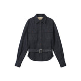 ウエストスリミングデニムスカートセット - フリース裏地