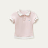 Pink Splice Fake Two-Piece Polo Top