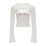 Lace round neck hooded long-sleeved tops