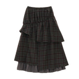 Retro plaid fake two-piece skirt