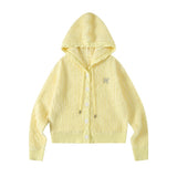 Fresh girl light blue two-color imitation mink knitted hooded cardigan