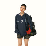 Vネックジャージー長袖Tシャツトップス