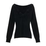 V넥 로즈 웨이스트 스웨터