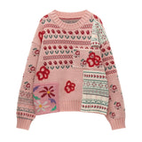 Fair Isle flower patchwork sweater loose top