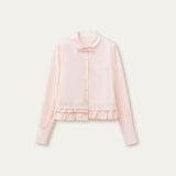 Romantic hem lace small shirt women's loose design shirt white/light pink