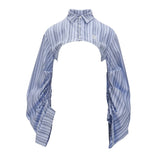 Short lantern sleeve striped shirt top dress female two-piece set