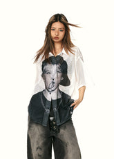 キャラクタープリント半袖ルーズシャツ