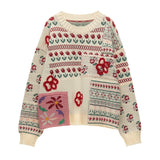 Fair Isle flower patchwork sweater loose top