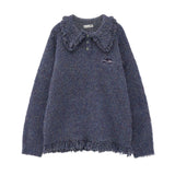 タッセルミックススレッドポロボタン長袖セーター