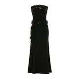 Tube top belt fishtail black dress