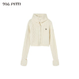 Alpaca wool knitted sweater high collar top jacket