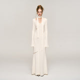 ホワイトジャカード ホロウアウト ドレス