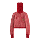 Hoodie fleece striped sweater all-match zipper knitted jacket