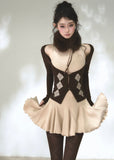 Women's diamond pattern knit cardigan and high-neck mini dress set