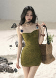 aomalm dress, spaghetti strap mini dress, olive mini dress, bodycon mini dress, french mini dress, korean feminine dress, fitted summer dress, sexy summer mini dress, textured lace dress, pencil mini dress, romantic mini dress, women’s summer dress