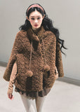 lamb wool cloak women, korean cape jacket, brown winter warm top, shearling cape coat, lambcore winter outerwear, mocha wool cloak, fw25 warm jacket women, poncho style winter coat, stand collar wool cape, cozy brown winter top