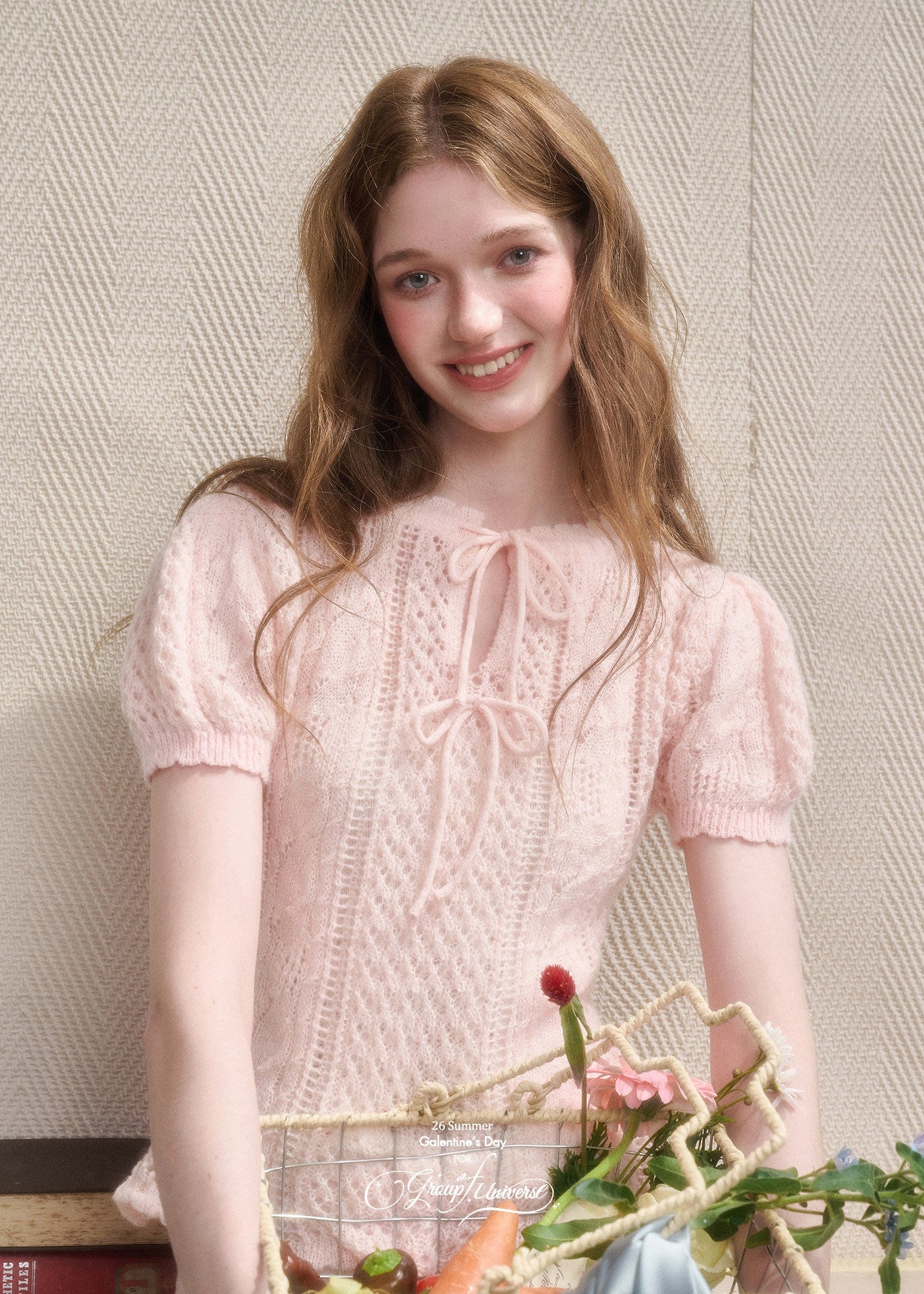 Cream white tie-front mohair knit top
