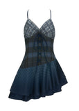Blue Plaid Spliced Slip Dress